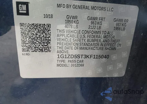 2019 Chevrolet Malibu Lt from USA, damaged, VIN 1G1ZD5ST3KF115040